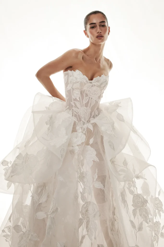 Monique Lhuillier wedding dress trends unique lace ballgowns